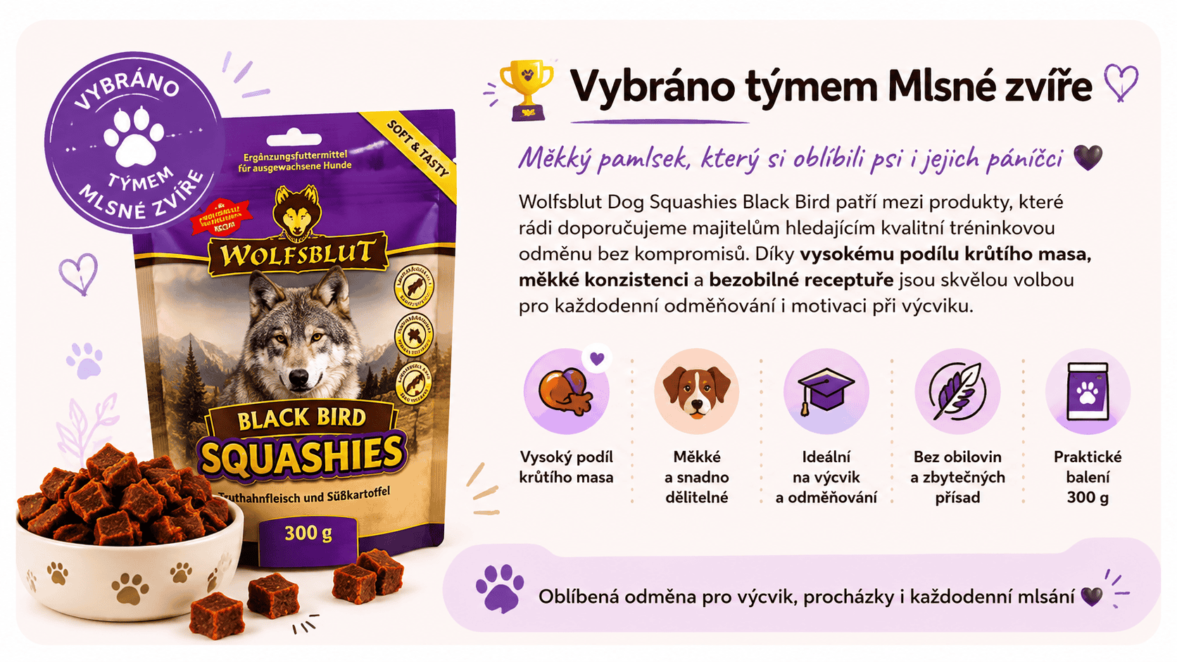 Wolfsblut Dog Squashies Black Bird 300 g - vybráno týmem Mlsné zvíře